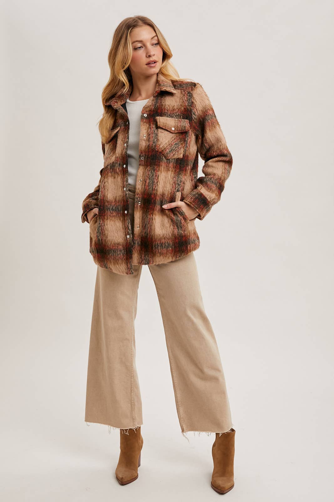 BRUSHED FLANNEL BUTTON DOWN SHACKET