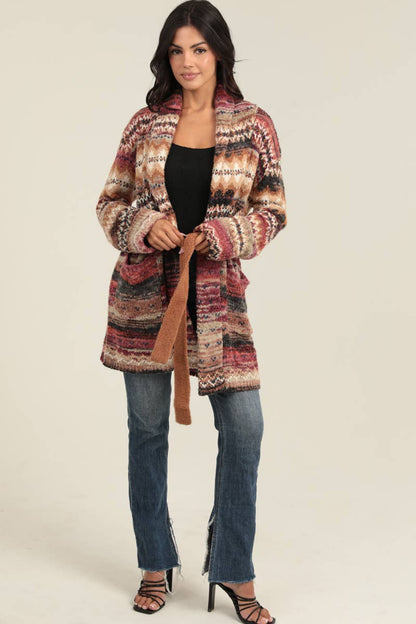XHS94-ASIS COZY KNIT CARDIGAN SWEATER WITH TIE WAIST AND POC