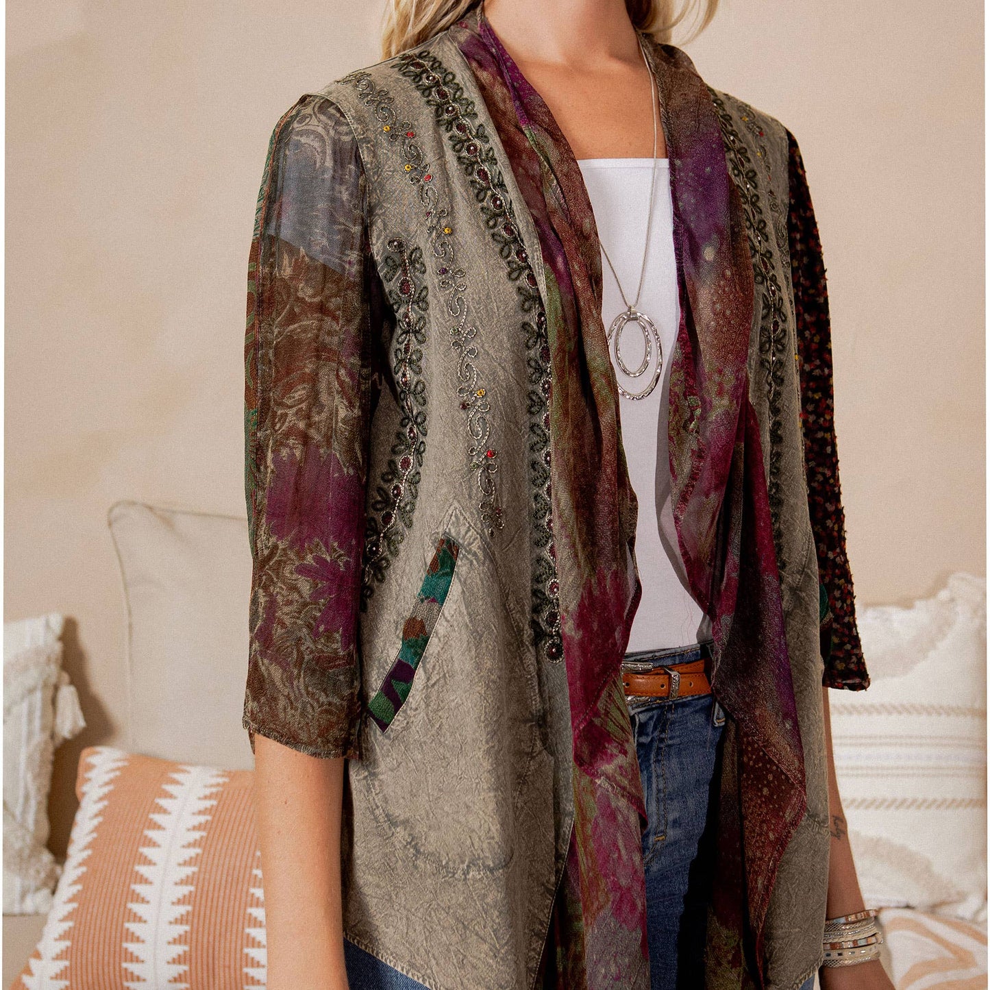 Bohemian Elegance: Stonewashed Rayon Kimono