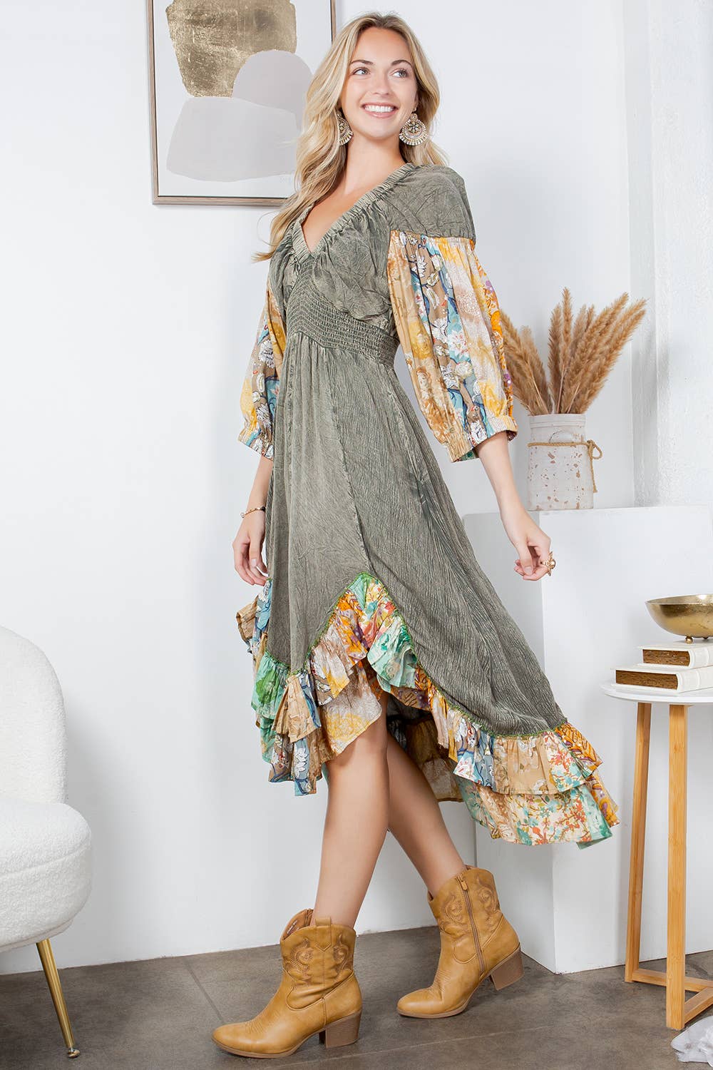 Effortless Elegance: Elasticated V-Neck Dress - NEW VERSION