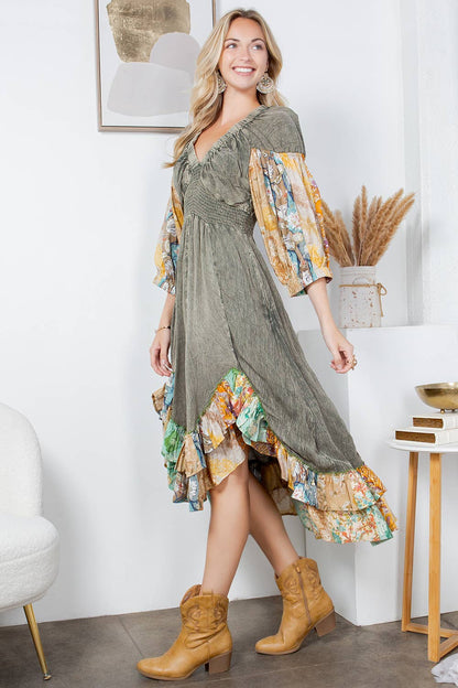 Effortless Elegance: Elasticated V-Neck Dress - NEW VERSION