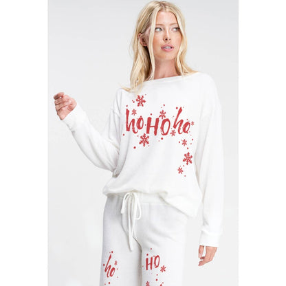 Merry Christmas print soft lounge wear set