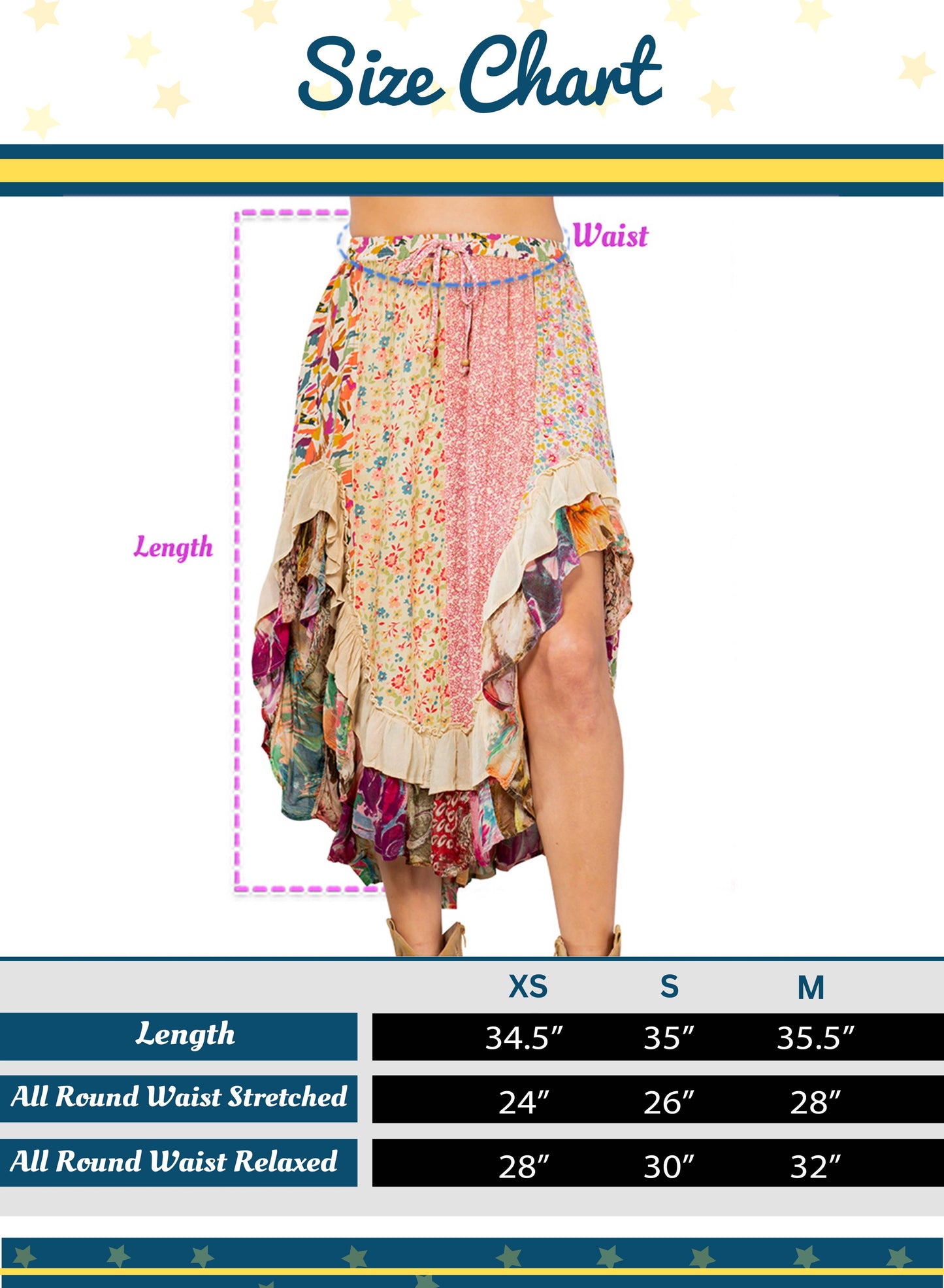 Overdyed Mid-Length Rayon Printy Skirt Boho Babe (XS-S-M)