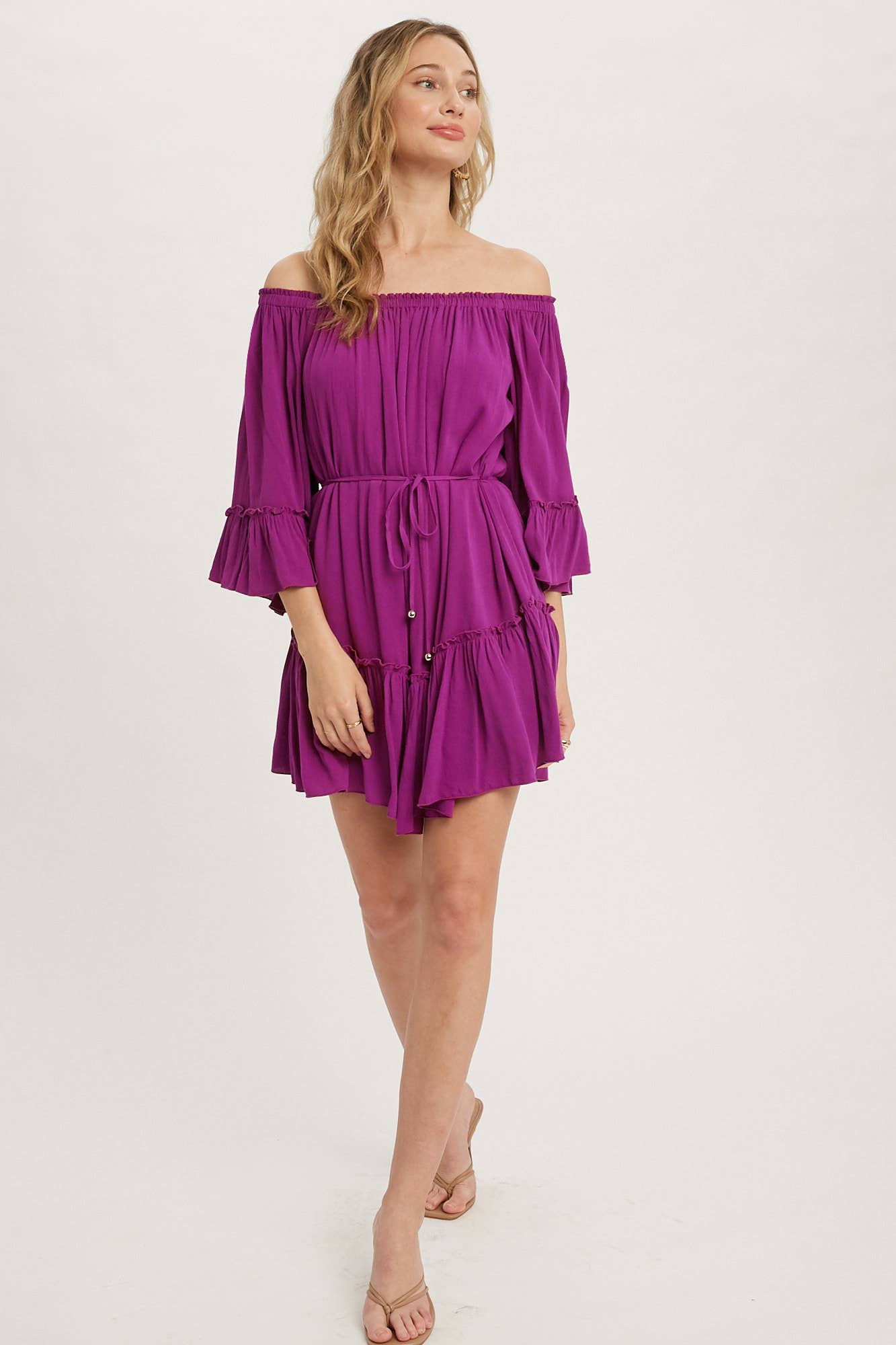 RUFFLED SOLID BOHO DRESS: ORCHID / M