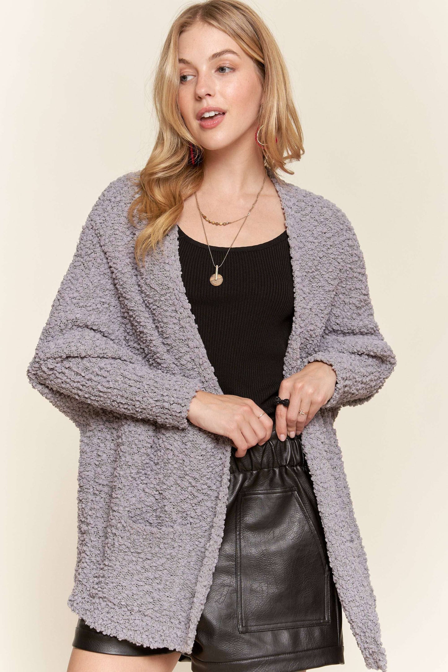CESW2245 - POPCORN KNIT SWEATER CARDIGAN