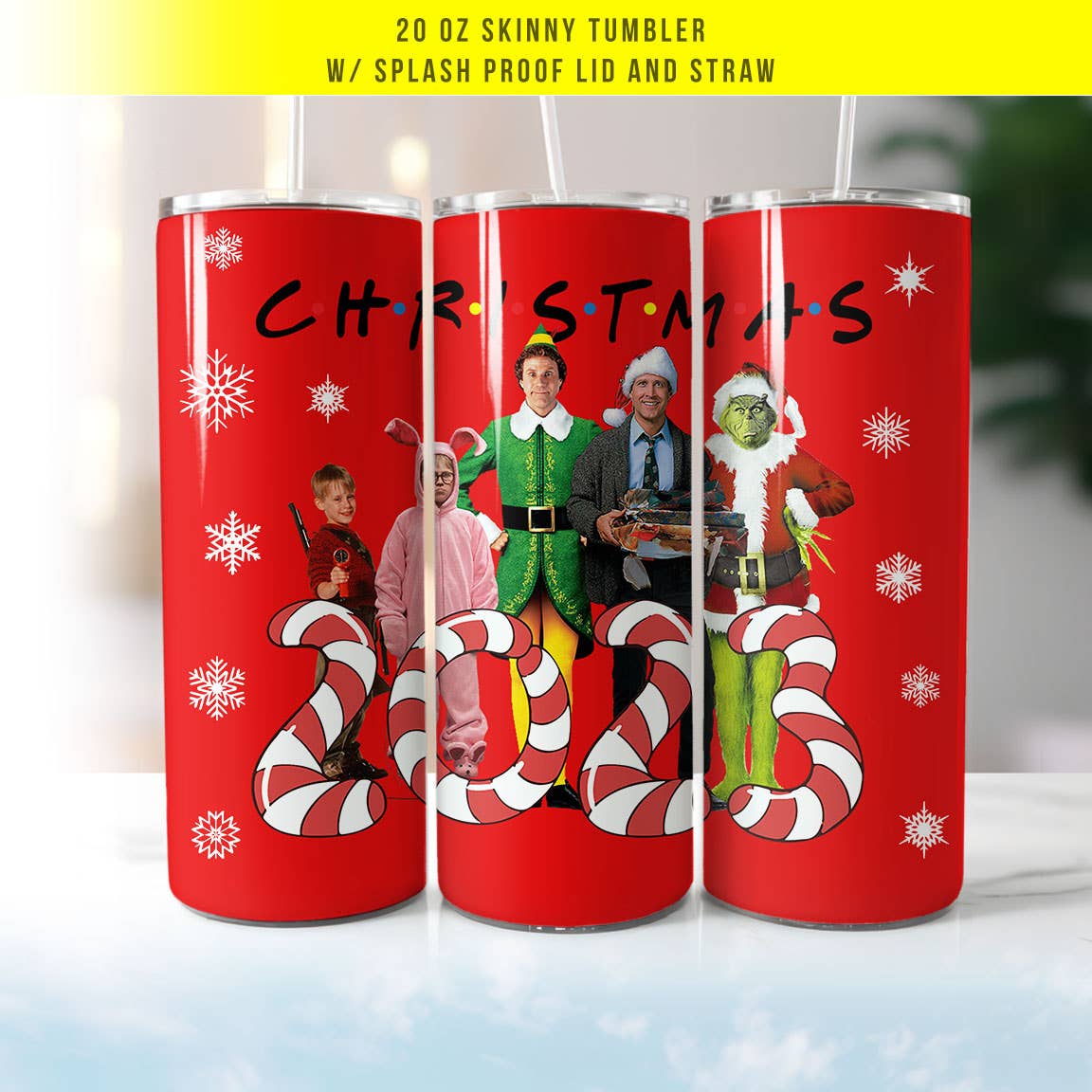 Christmas 2023 Friends 20oz Tumbler, Inspired Elf and Grinch