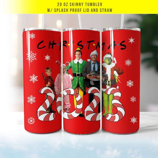 Christmas 2023 Friends 20oz Tumbler, Inspired Elf and Grinch