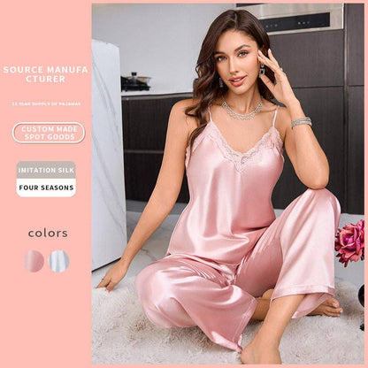 Summer Sleeveless Pajama Set Women's Loungewear Silk Two Piece