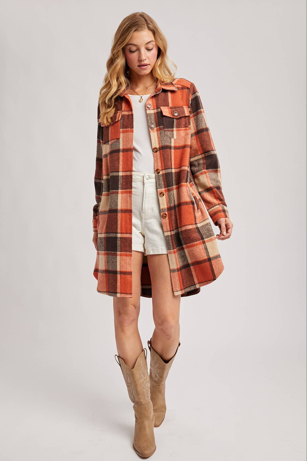 FLANNEL PLAID LONGLINE SHACKET