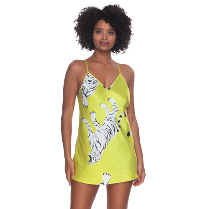 Adrienne Printed Satin Chemise - Cranes, Tigers, Jaguars: Cranes (CNS) / XL