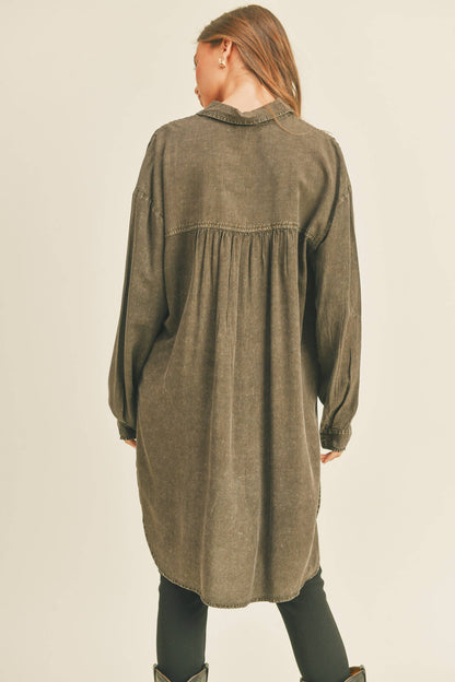 MMT1627 WASHED BUTTONDOWN LONG SHIRTS: WHITE / L