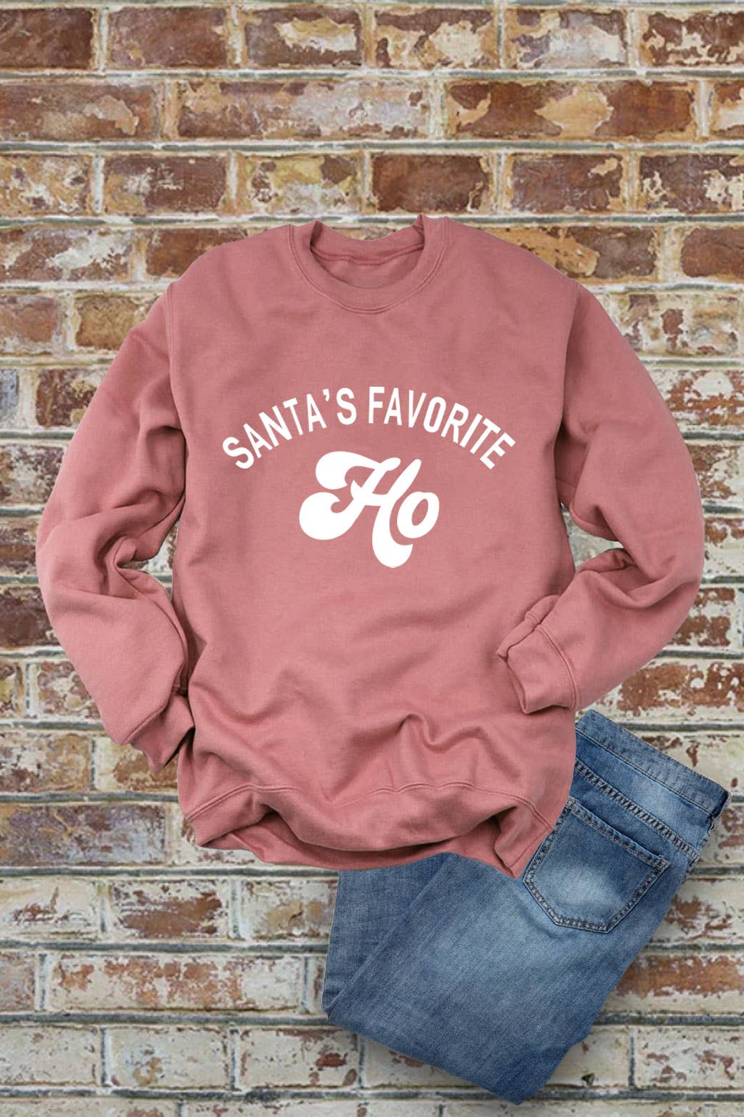 Santa's Favorite HO, Christmas, Unisex Crew-Neck FLEECE Sweatshirt: Black/Red / L
