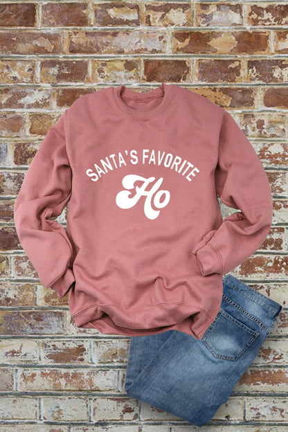 Santa's Favorite HO, Christmas, Unisex Crew-Neck FLEECE Sweatshirt: Black/Red / L