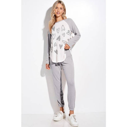 Heart Valentines day print raglan lounge wear set