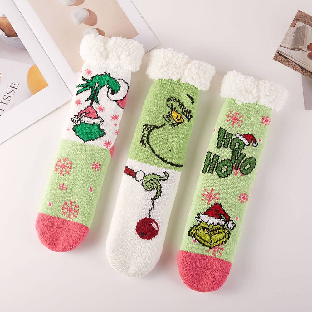 6Pairs - Holiday Grinch Non-Slip Cozy Winter Socks Set