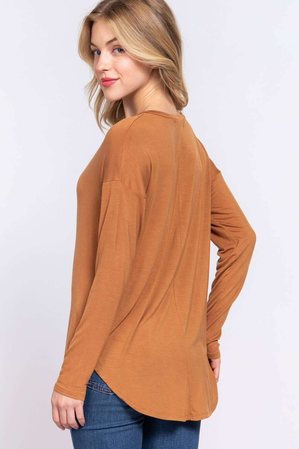 Long Dolman Sleeve V-neck Rayon Span Jersey Top