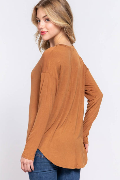 Long Dolman Sleeve V-neck Rayon Span Jersey Top