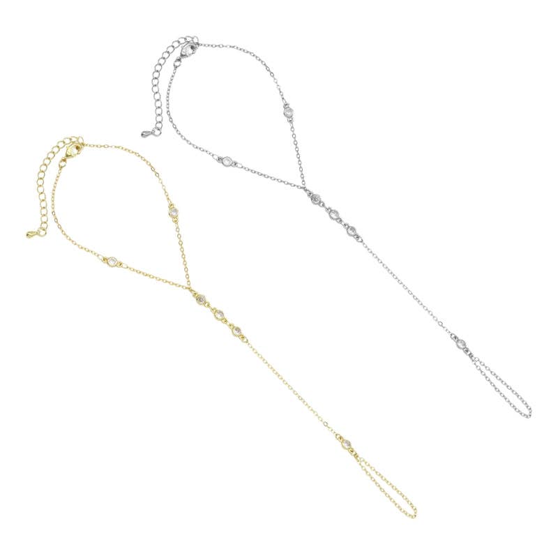 CZ Gold Silver CZ link Chain Hand Jewelry, Sku#EF557