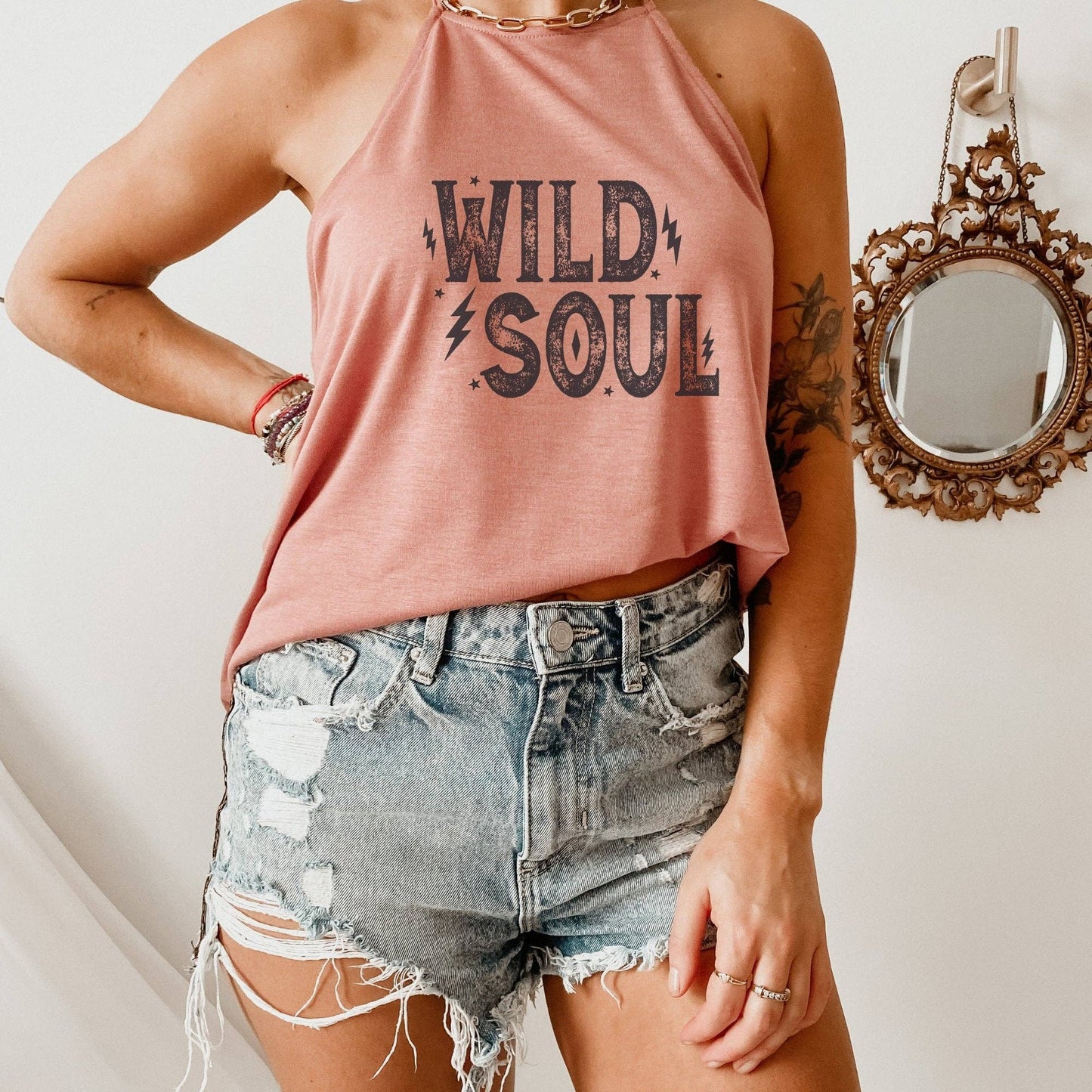Black Distressed Wild Soul Tank Top: Stone / Medium