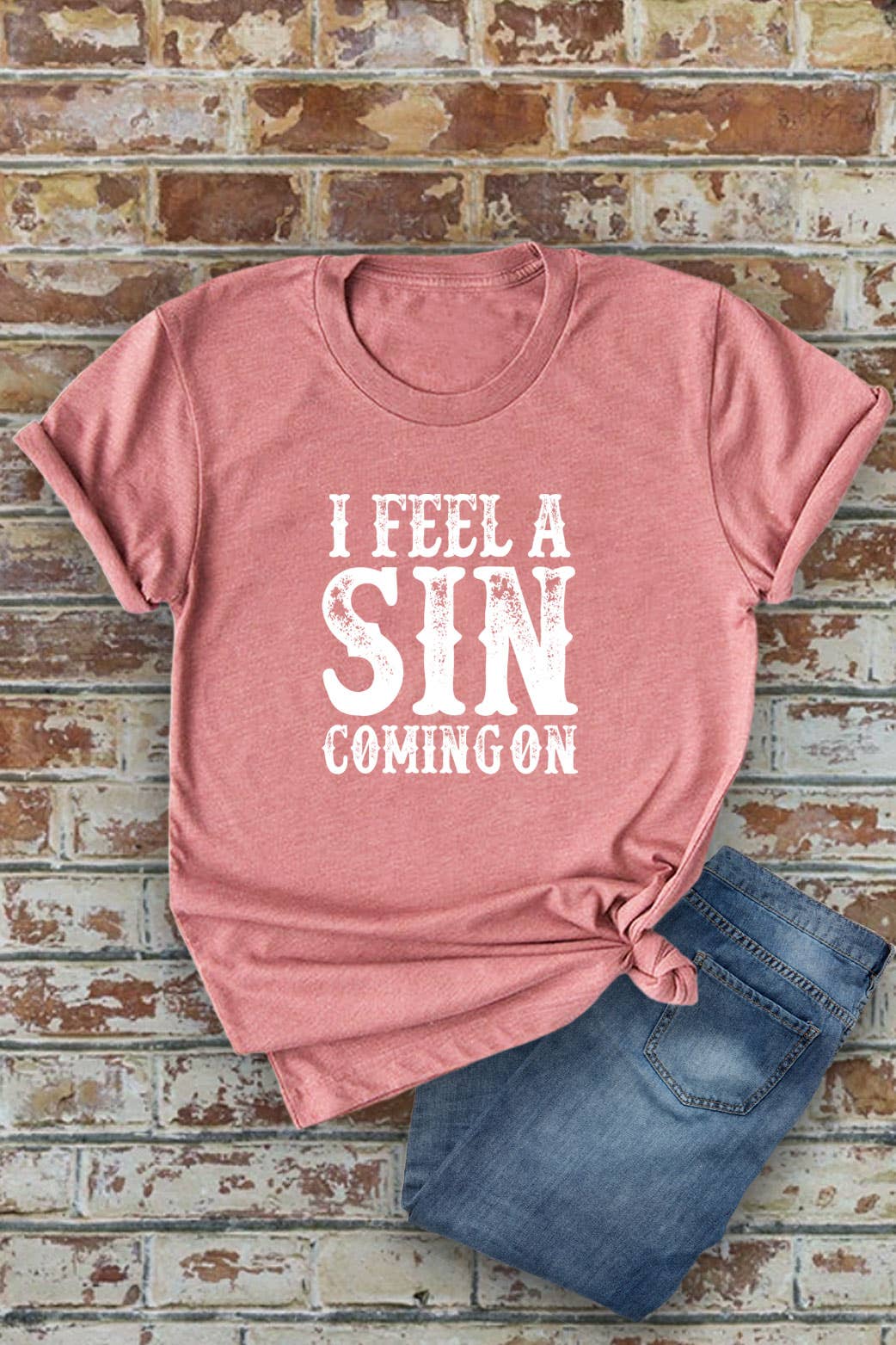 I Feel a SIN Coming On, medium UNISEX Round Neck T-Shirt: Black / M