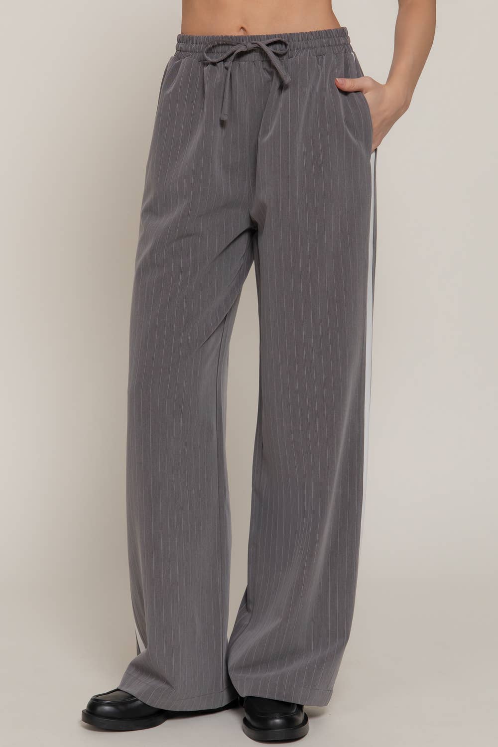 Side Stripe Detail Y/D Stripe Long Pants with Drawstring