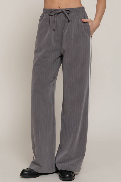 Side Stripe Detail Y/D Stripe Long Pants with Drawstring