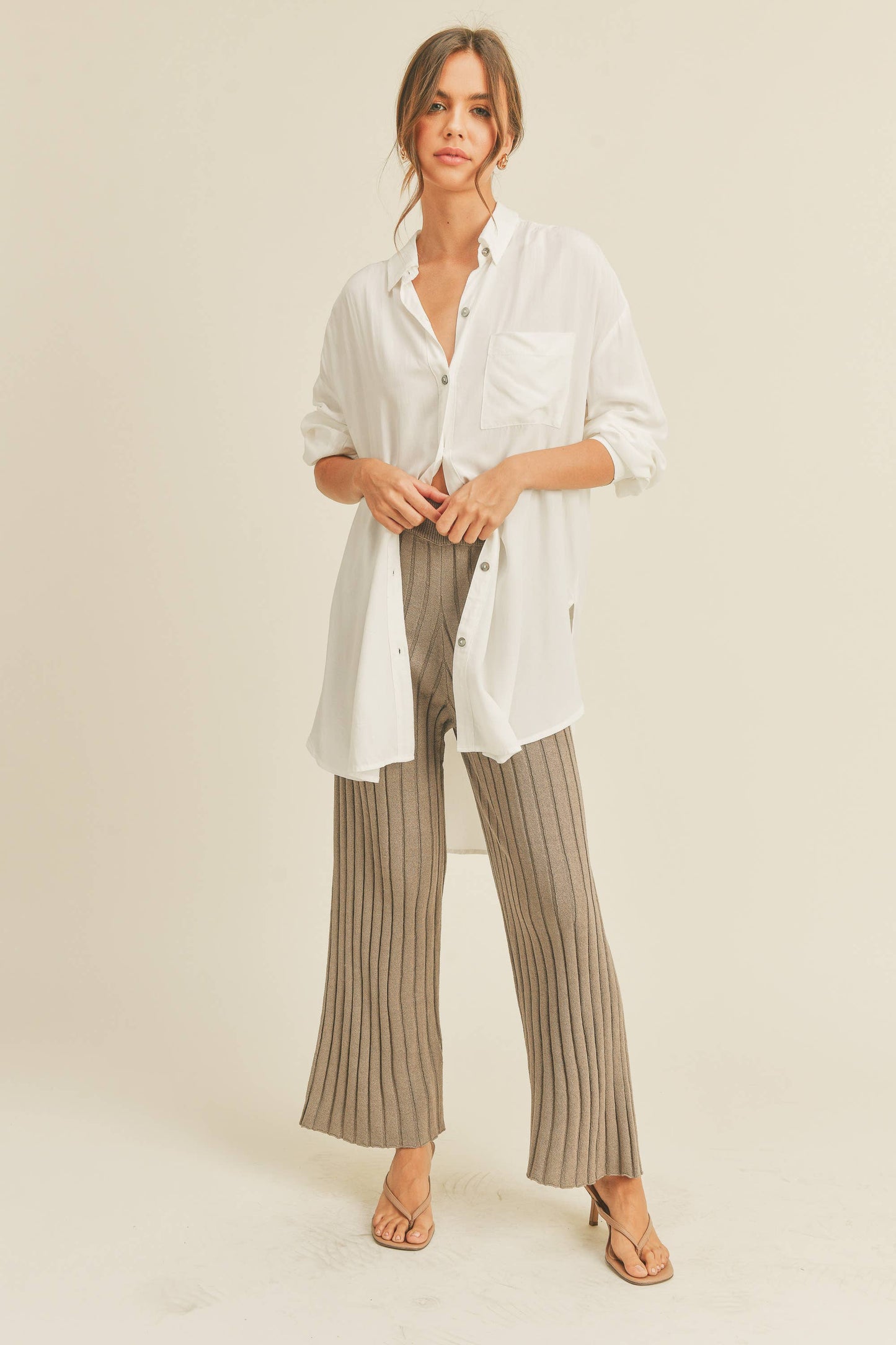 MMT1627 WASHED BUTTONDOWN LONG SHIRTS: WHITE / L