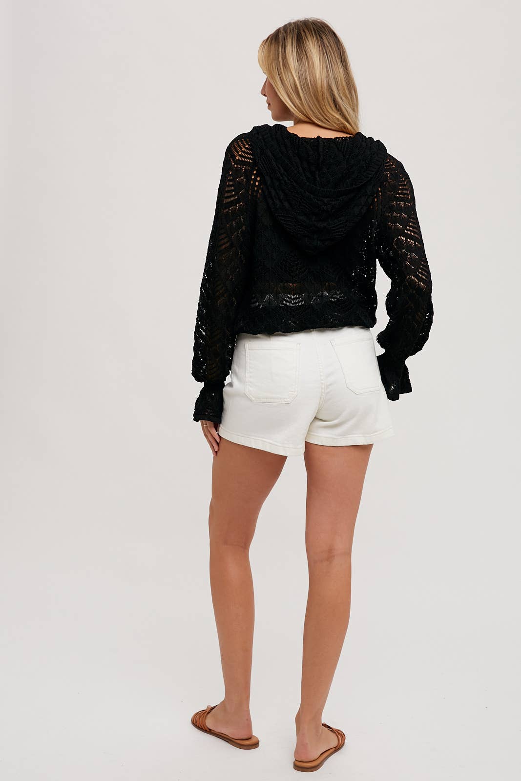 POINTELLE HOODIE OPEN-KNIT TOP