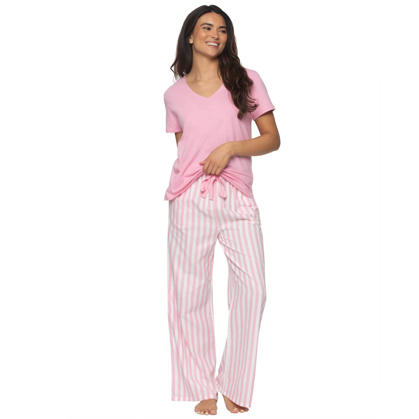 Mirielle Cotton Twill S/S V-neck and Pant PJ Set - Sea Pink