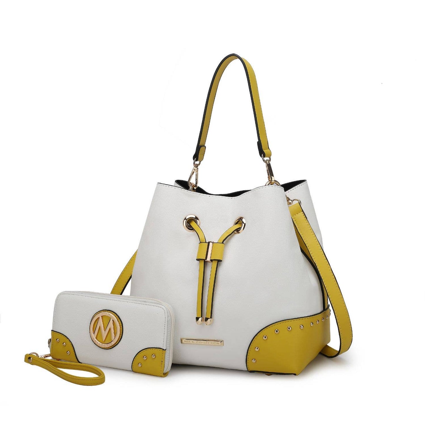 Candice Color Block Bucket Bag with matching Wallet by Mia K: Beige Coffee