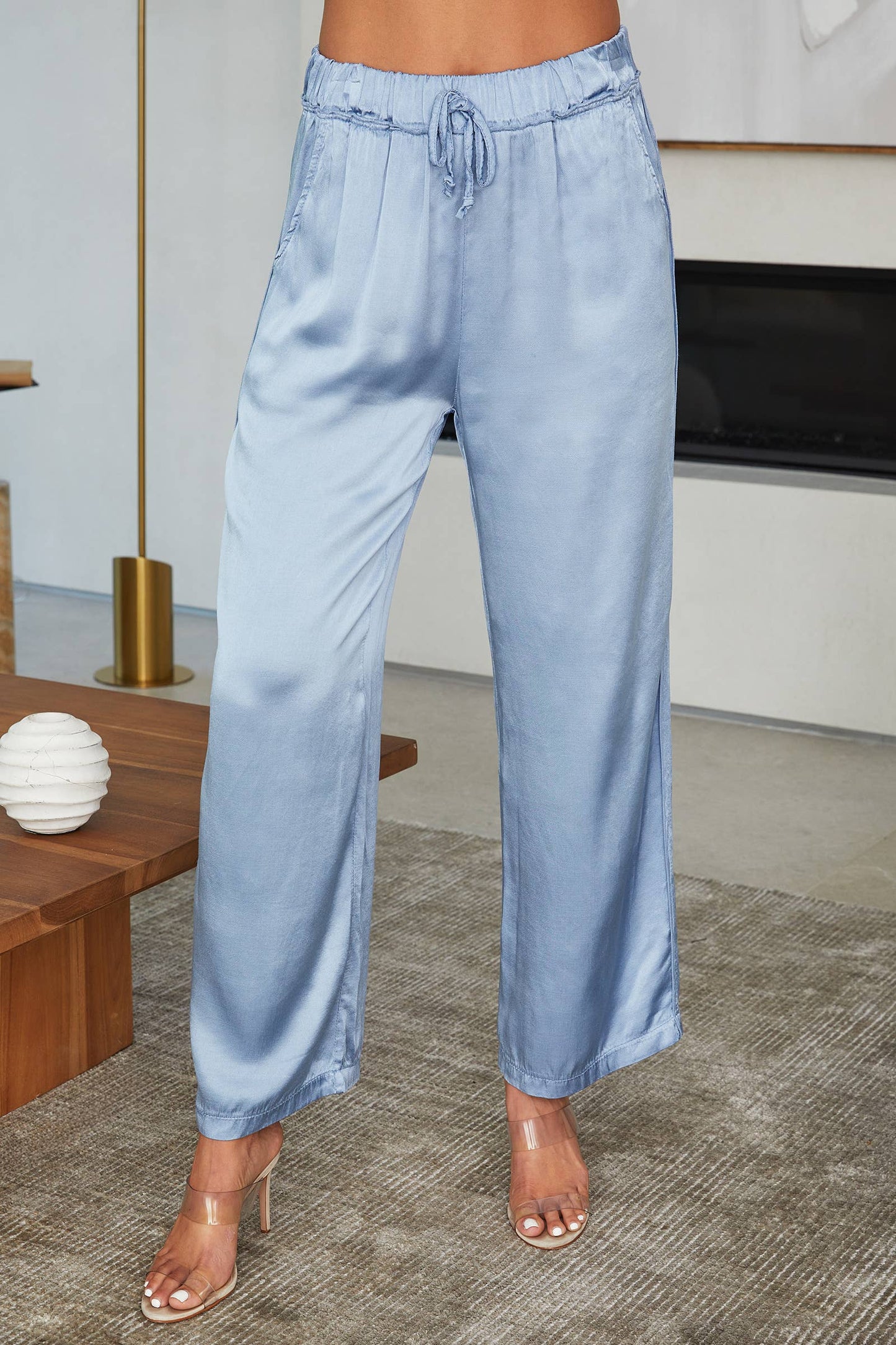 SILKY RAYON WIDE LEG PANTS(5771-SLATE BLUE): MEDIUM