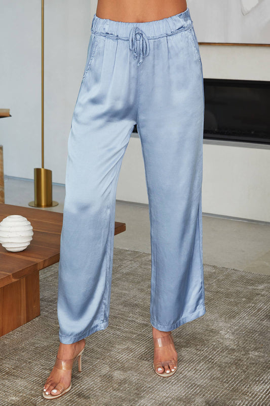 SILKY RAYON WIDE LEG PANTS(5771-SLATE BLUE): MEDIUM