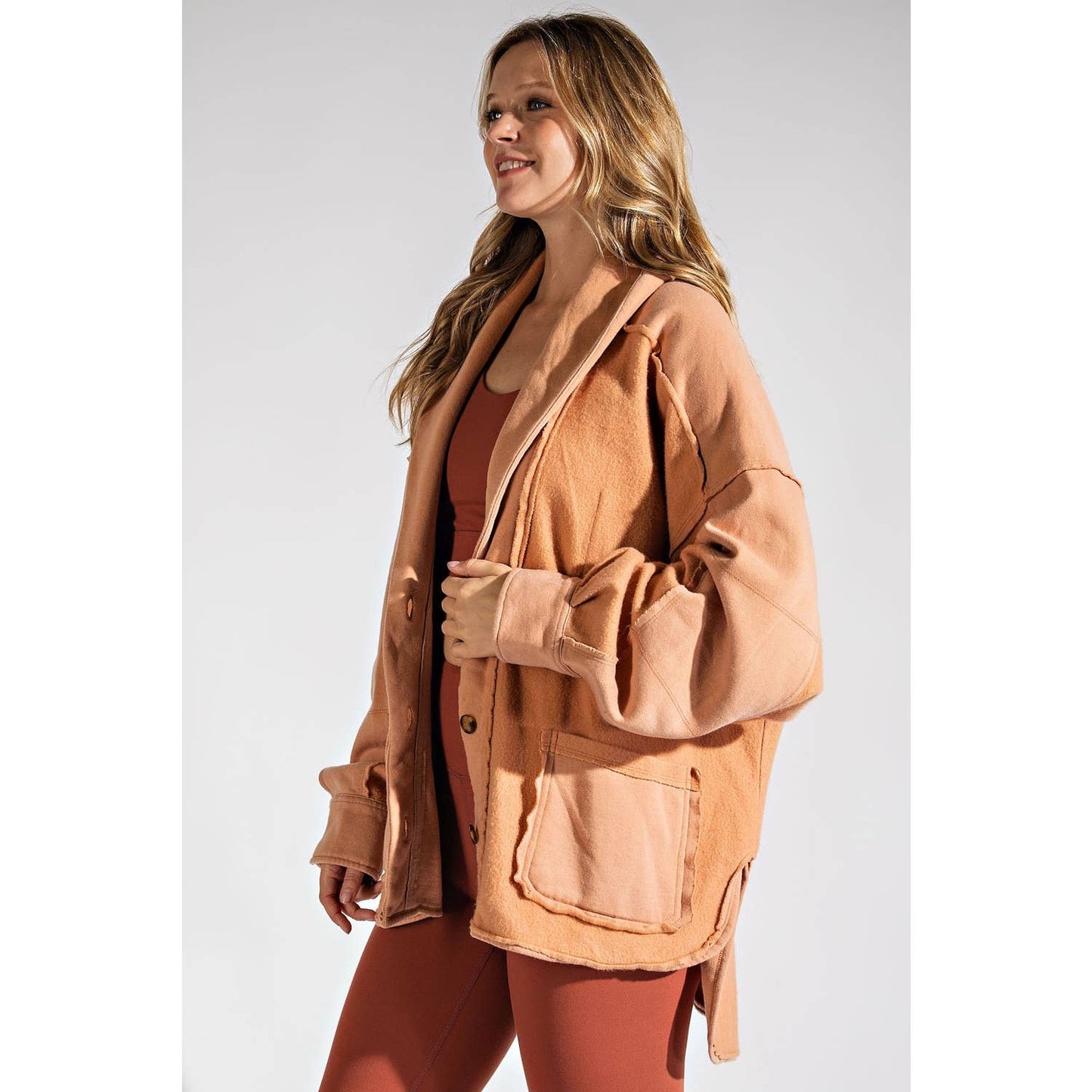 COTTON FRENCH TERRY MINERAL WASHED JACKET: Olive / L