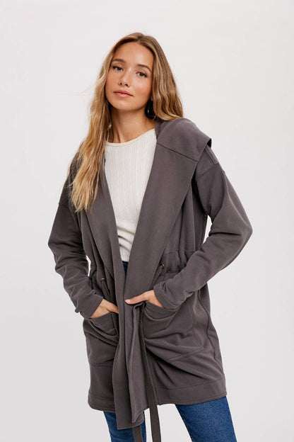 FRENCH TERRY HOODIE JACKET: ASH / S