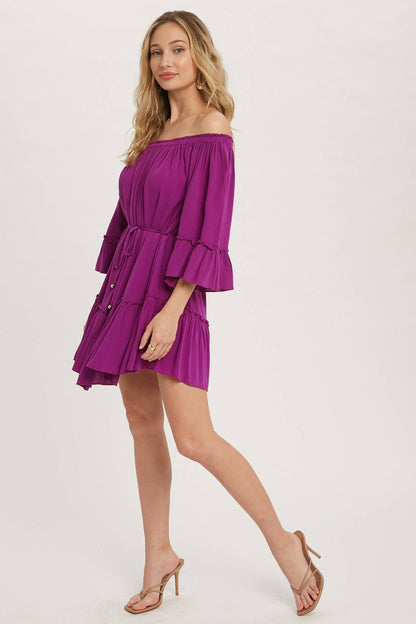 RUFFLED SOLID BOHO DRESS: ORCHID / S