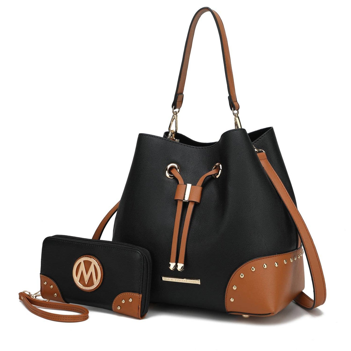 Candice Color Block Bucket Bag with matching Wallet by Mia K: Beige Coffee