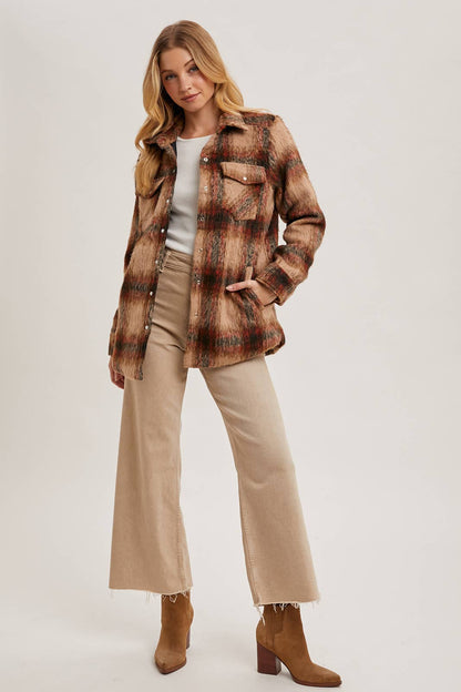 BRUSHED FLANNEL BUTTON DOWN SHACKET