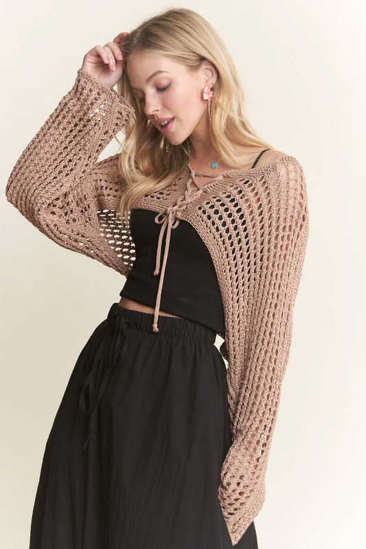 CET3695 - FRONT LACE UP CROCHET BOLERO TOP