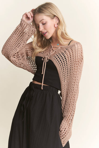 CET3695 - FRONT LACE UP CROCHET BOLERO TOP