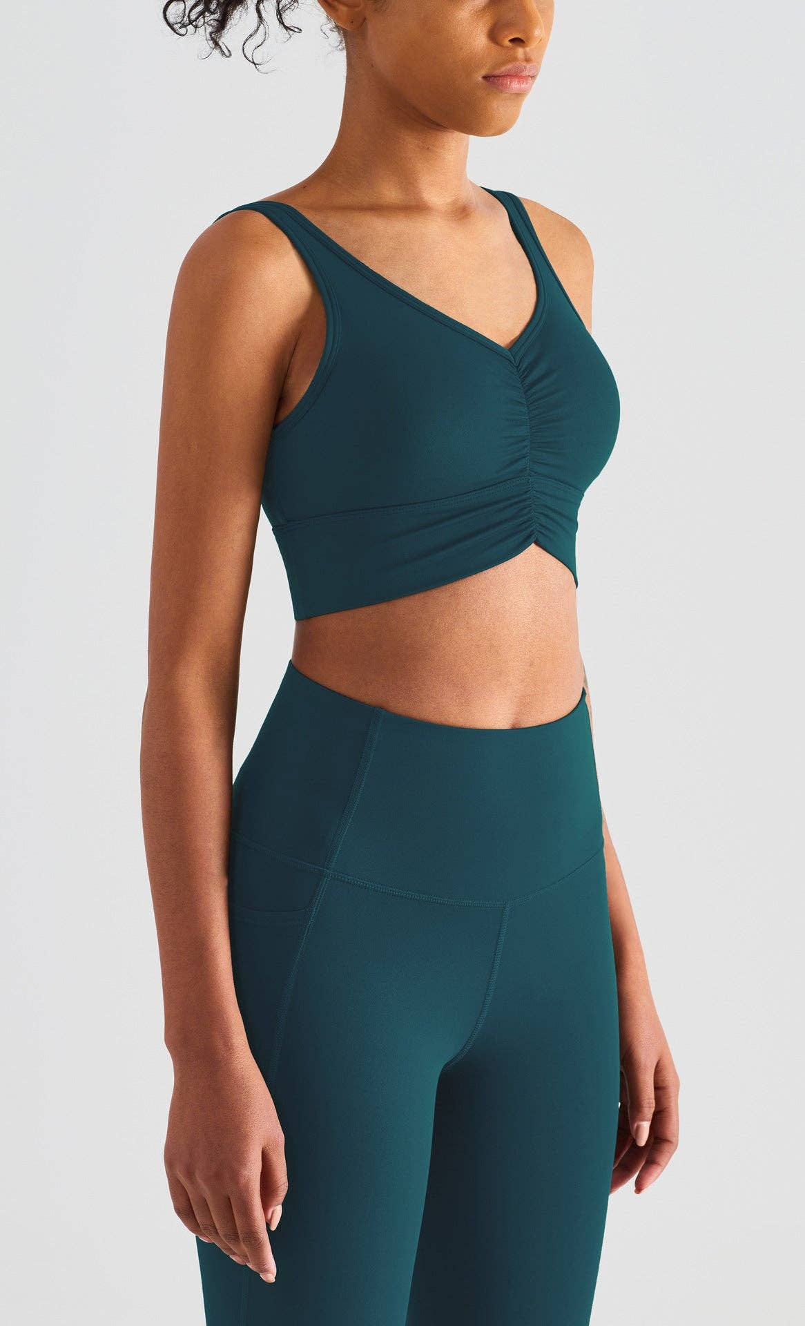 Soft Buttery Ruched Fitness Sports Bra: Dark Green / Large 8-10