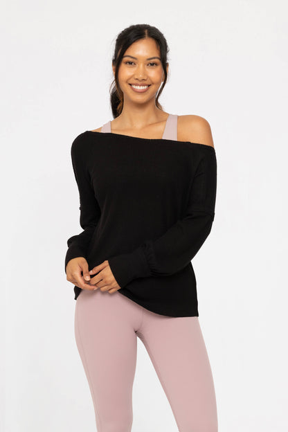 Ballet Chic Ribbed Off-Shoulder Top