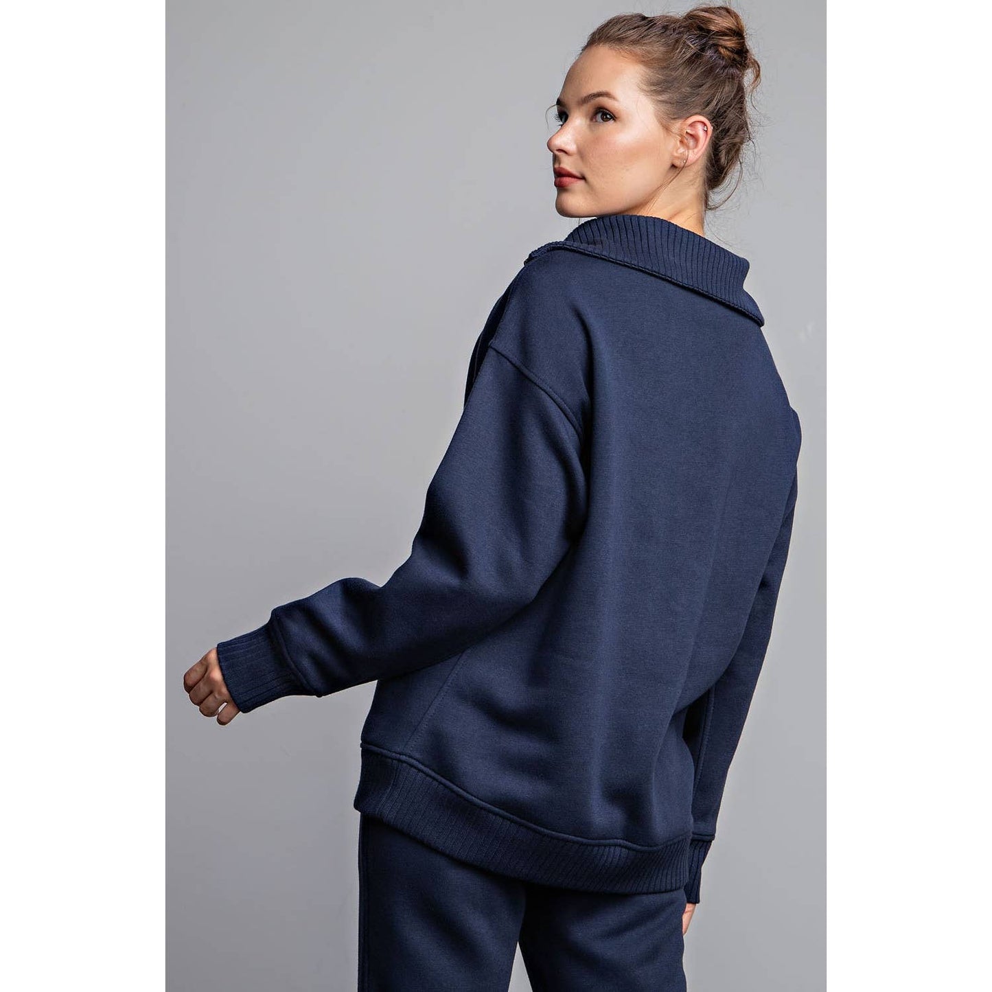 FRENCH TERRY RIBBED MOCK NECK PULLOVER: Sky Blue / S