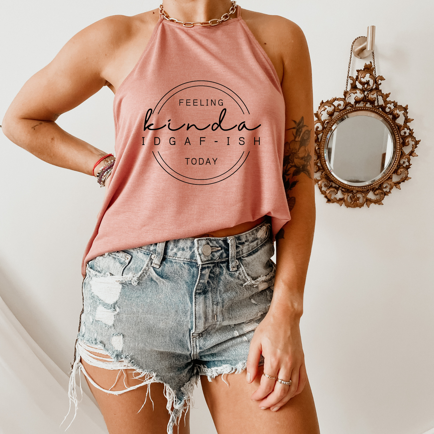 Feeling Kinda IDGAF-ish Today Tank Top: Peach / Large