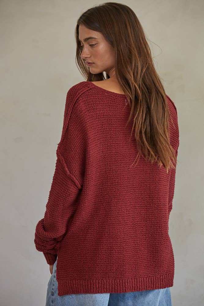 W1289 | Knit Sweater V-Neck Long Sleeve Top