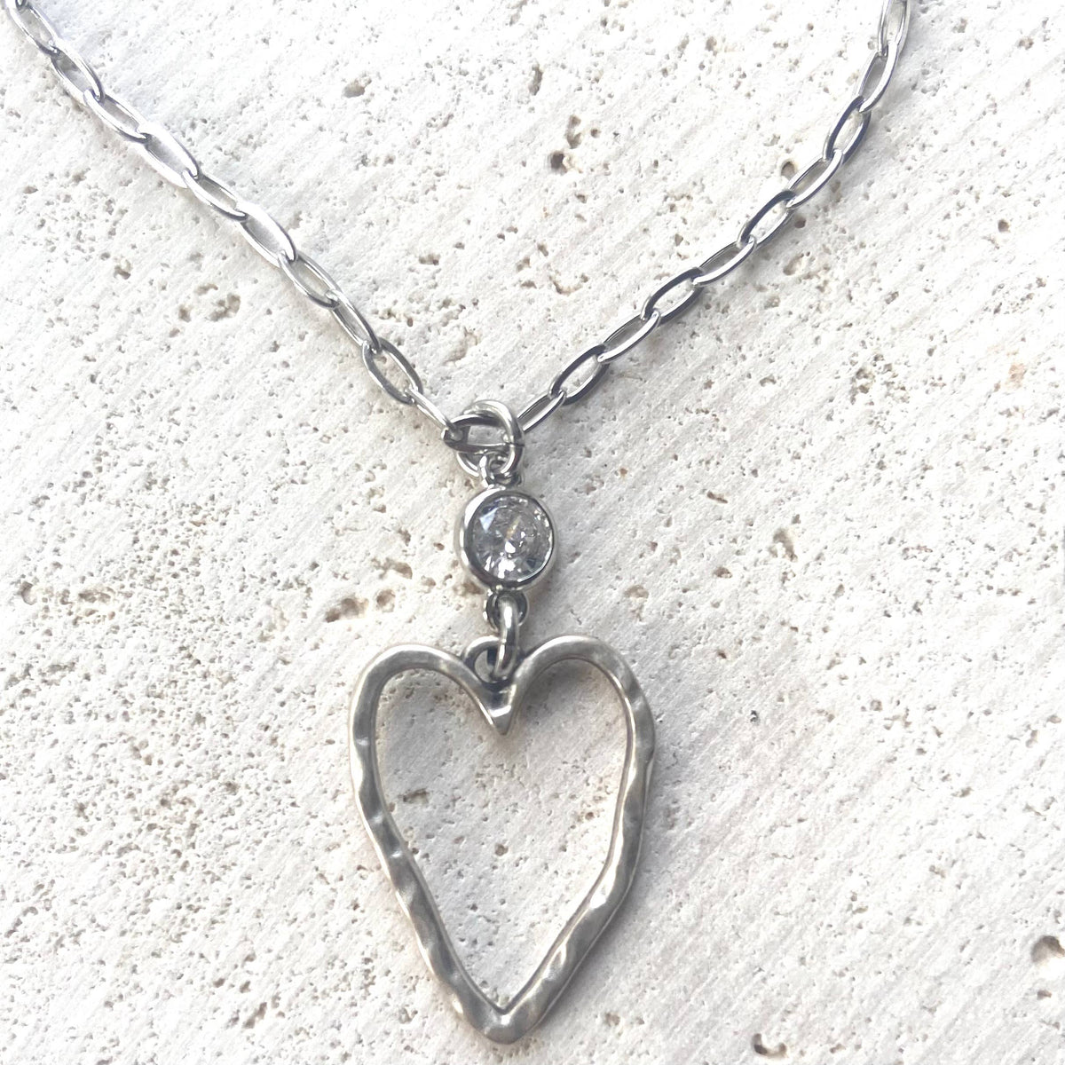 Simple heart necklace with crystal boutique salon jewelry