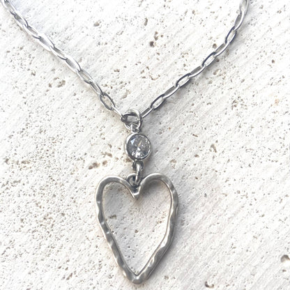Simple heart necklace with crystal boutique salon jewelry