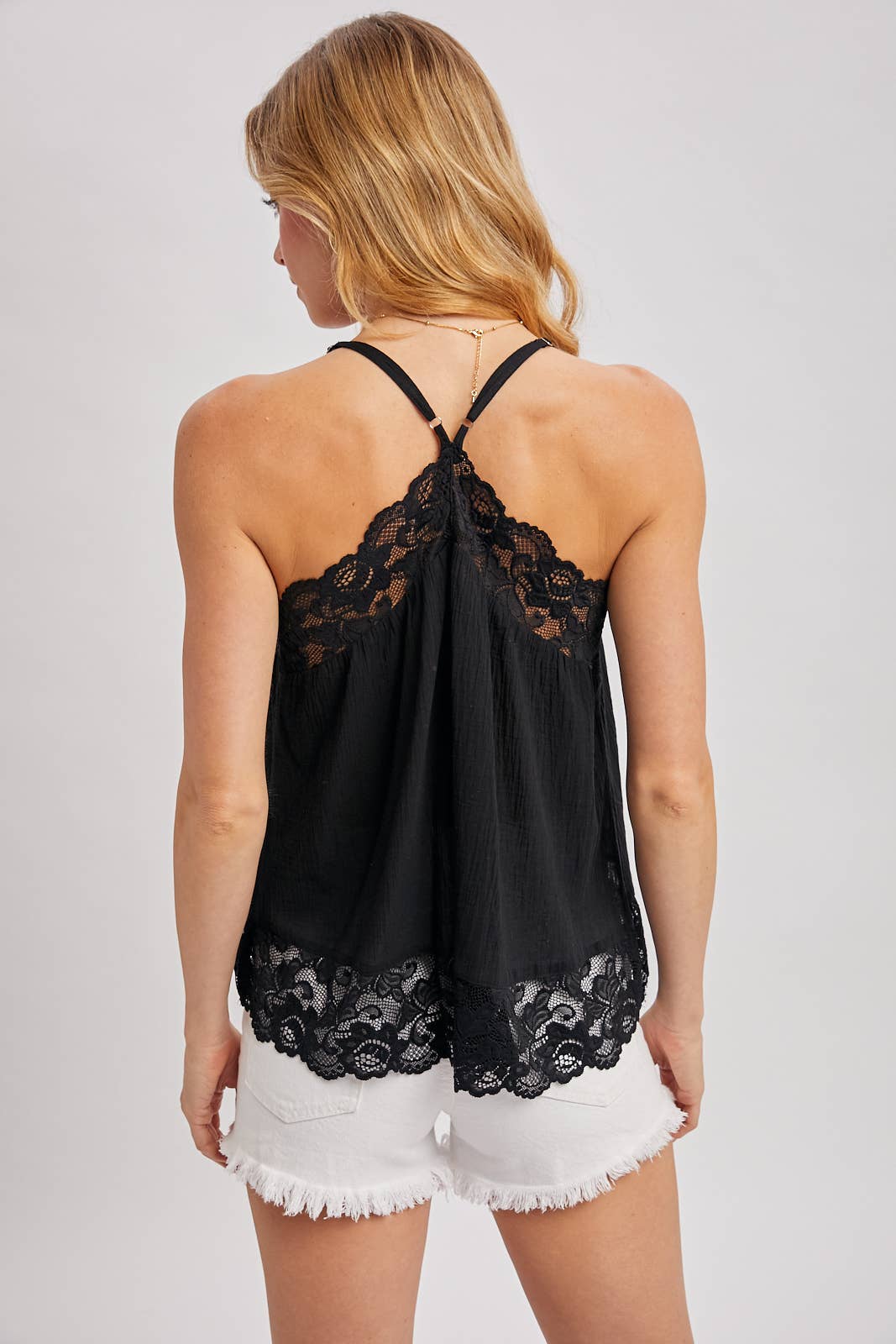 BOHO LACE TRIMMED V-NECK CAMI TOP