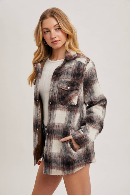 BRUSHED FLANNEL BUTTON DOWN SHACKET