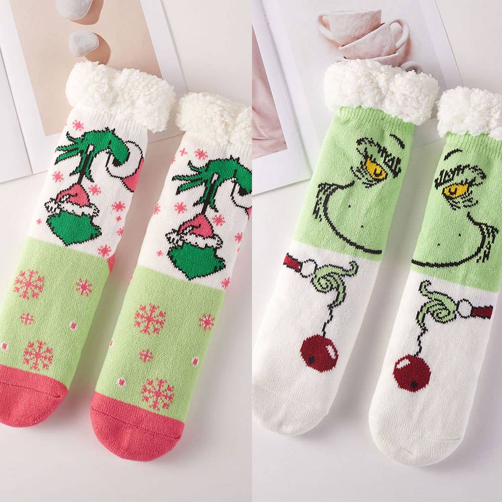 6Pairs - Holiday Grinch Non-Slip Cozy Winter Socks Set