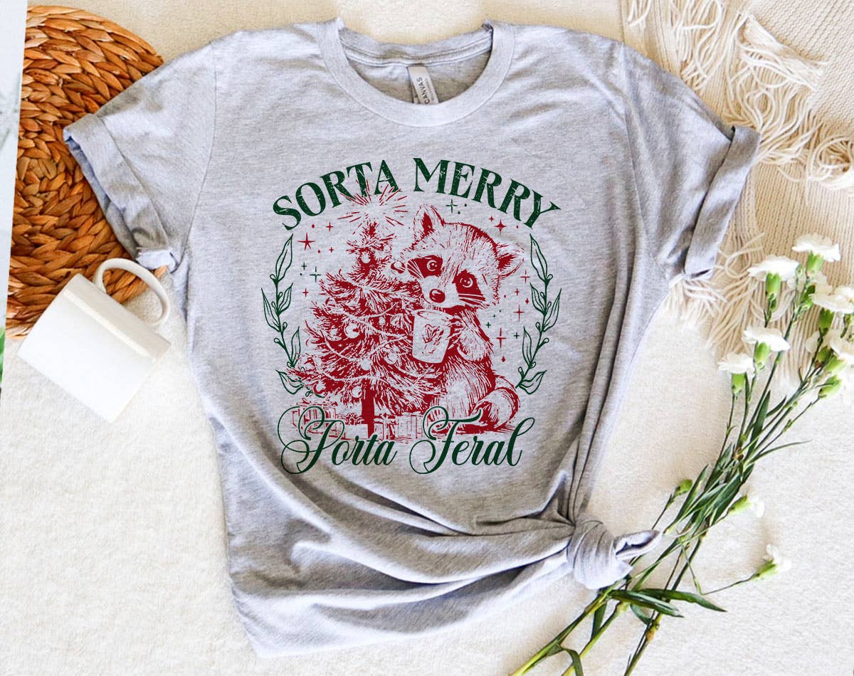 Sorta Merry Sorta Feral - Funny Raccoon Christmas T-Shirt